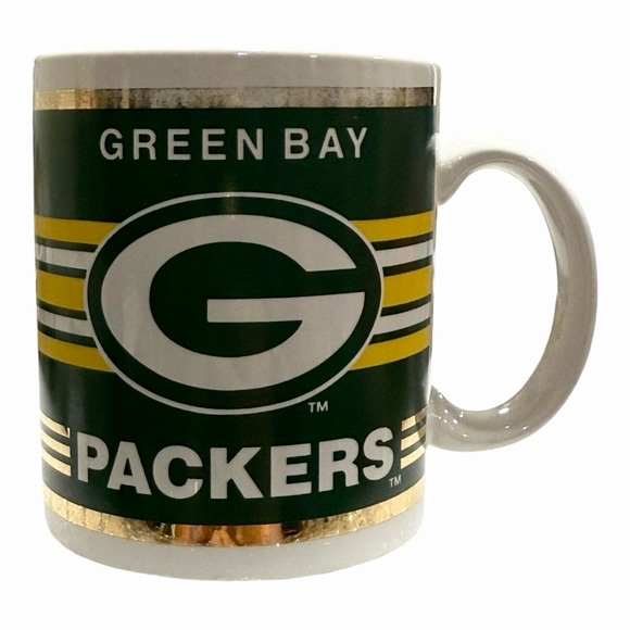 Vintage 1990’s Green Bay Packers Coffee Cup Mug Green & Gold Retro Original - Picture 1 of 7